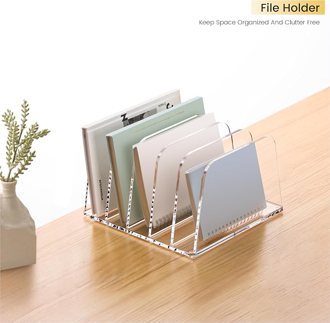 YUXUN Desk File Organizer,5-Section Vertical Clear Acrylic Desk Organizer File Holder Mail Sorter Office Organization for Office Home &Classroom（B5） - Image 2
