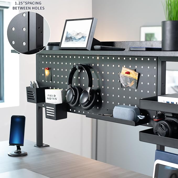 VIVO Steel Clamp-on 46 x 25 inch Desk Pegboard System with Storage Shelf and Accessory Trays, Multi-Purpose Office Organizer, Black, PP-PBSF46 - Image 7
