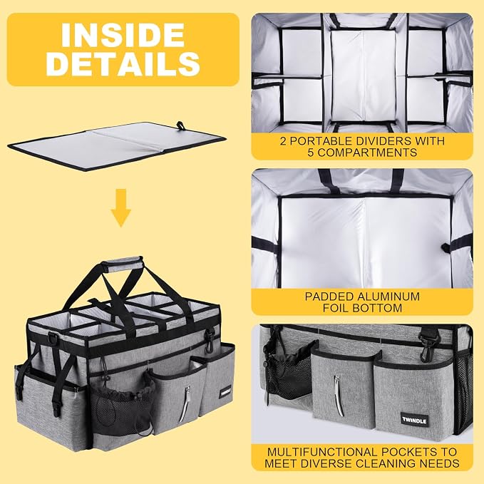Extra Large Cleaning Caddy Bag with Rigid Support Board, Cleaning Organizer Tote with Detachable Divider, Adjustable Shoulder Strap & Waist Belt, Cleaning Supply Carrier for Cleaners & Housekeepers - Image 4
