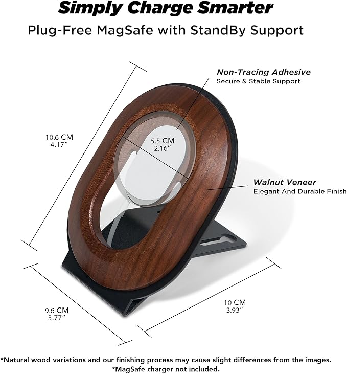Moodular Phone Stand Add-On for MagSafe & Rails, Do Not Use Alone | Accessory Only, Charger Not Included, Ergonomic Viewing Angle, Flexible Positioning, Wood & Steel Design, Black, MSA-MS - Image 4