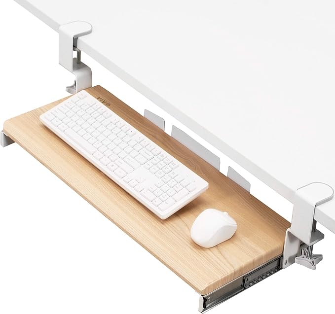 VIVO Light Wood Large 27 x 11 in Under Desk Keyboard Tray, MOUNT-KB05A | Keyboard Tray for Typing, Slide Out Platform, Extra Sturdy C-Clamp Mount System, Computer Drawer, White Frame by Unknown