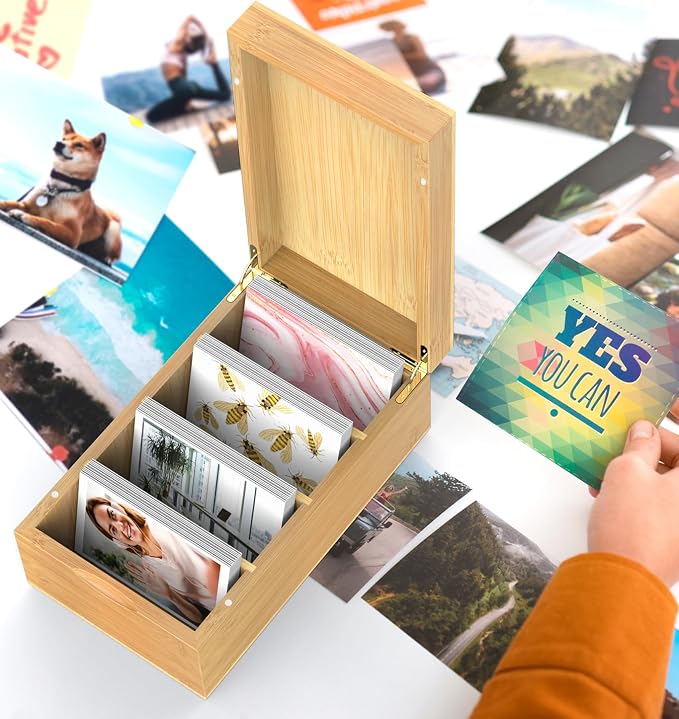 Neando Bamboo Recipe Card Organizer for 4x6 Cards – Wooden Index Card Storage Box with Lid, 4 Compartments, 600-Card Capacity, Includes 20 Tabbed Guides – Natural Kitchen Filing System - Image 6