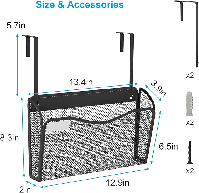 BOHDK Wall File Organizer, 1Single Pockets Mesh Hanging File Organizer, Mount Document Magazine Rack with Labels, Hanging File Folders for Office, Home and School, Black - Image 4