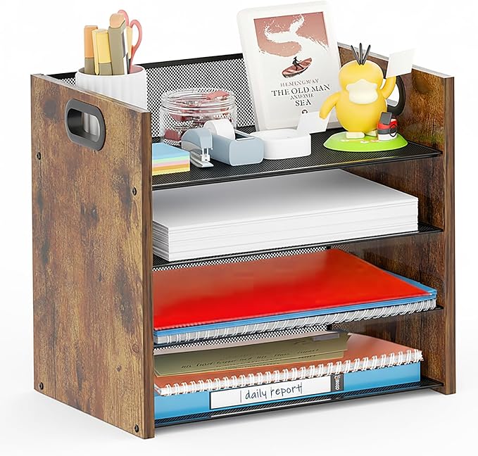 Desk Organizer, 4 Tier Desktop File Organizer and Paper Tray Organizer, Office Desk Accessories for Mail, Documents, Papers, Notebooks and Home Office Storage by BOERSHUN