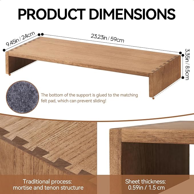 KIRIGEN Wood Monitor Stand Riser for Desk, 23.23 Inch, Brown 59-DBR | Desktop Workspace Platforms Stand Fully Assembled for Monitors, Laptops, Small TVs, or Printers for Home Office - Image 6
