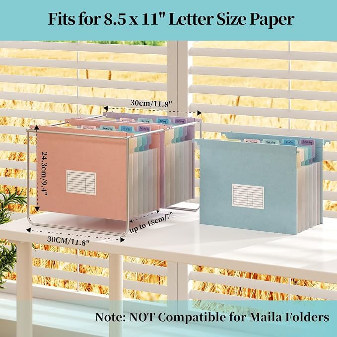 Expanding Hanging File Folders for Filing Cabinet, 7 Accordion Pockets Filing Cabinet Organizer, 1.2'' Expandable, Multi-Color Tabs, Letter Size, 50% Wheat Straw, 3 Pack (Pastel Blue) - Image 2