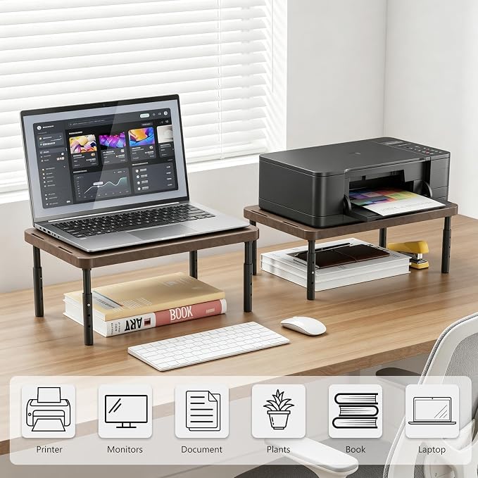WALI Plastic Computer Monitor Stand, Adjustable Laptop Riser, up to 44 lbs | Desk Monitor Riser Underneath Storage, Fits Notebook, Laptops, Printers, for Home, Office, School(PTT001-C),1 Pack,Brown - Image 9
