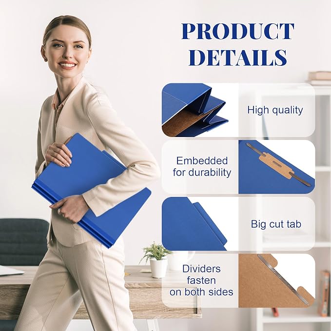 48 Pcs Skyygemm Classification Folder Letter Size, 1 Divider,Dark Blue | Back to School Supplies, File Organizer with Fastener, Expanding File Organizer Bulk for Office Employee, Staff, Teacher - Image 4
