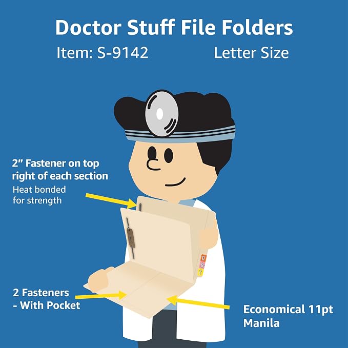 Classification File Folders with Pocket, Doctor Stuff, One Installed Divider, Reinforced End Tab Pocket Folder, Two 2” Bonded Fastener on Inside Right of Both Sides, 11 pt Manila Stock, Carton of 200 - Image 3
