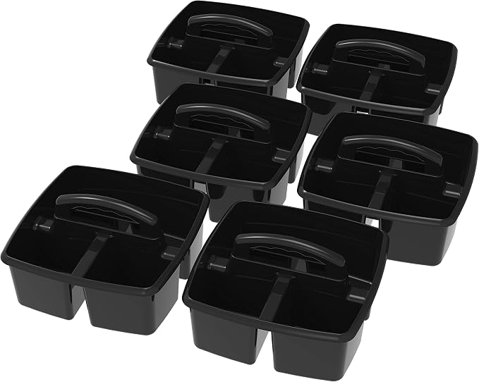 Storex 3-Compartment Small Cleaning Caddy – Multipurpose Supply Organizer with Handle, Black, 6-Pack (00972A06C) - Image 2