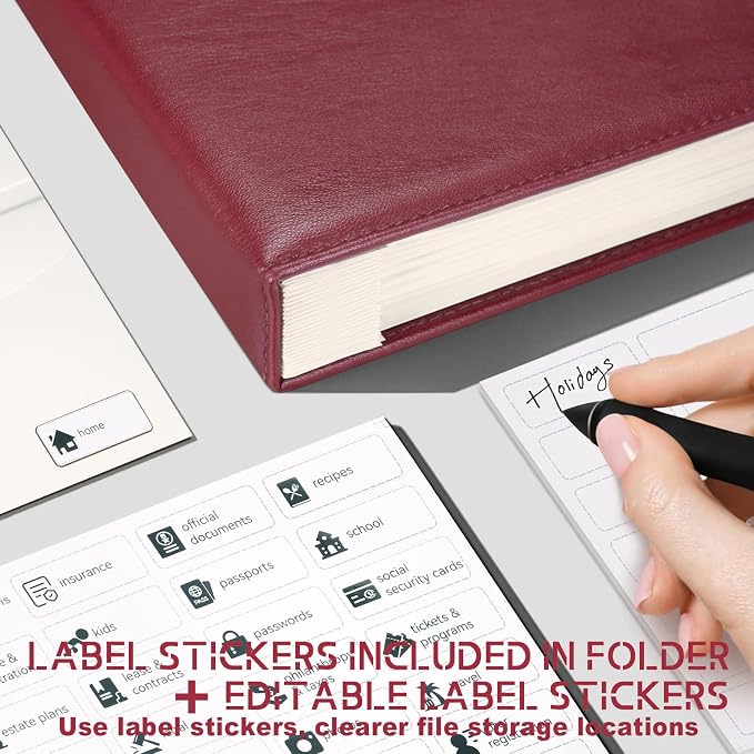 JOYCE Important Document Organizer 14 Expanding Pockets,Rose Red | Waterproof leather binder with 13 Card Slots for Passports, Birth Certificates, Tax Files and Wills - Image 6