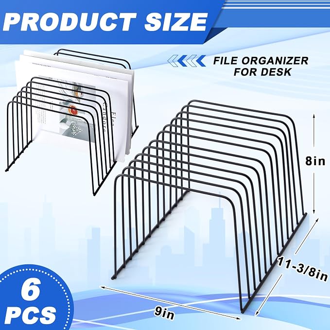 6 Pcs Desktop Organizer 11 Sections Wire Desk File Organizer Vertical Metal Stand up File Stand for Office School Desk Home, 11.2 x 9 x 8 Inches(Black) - Image 3