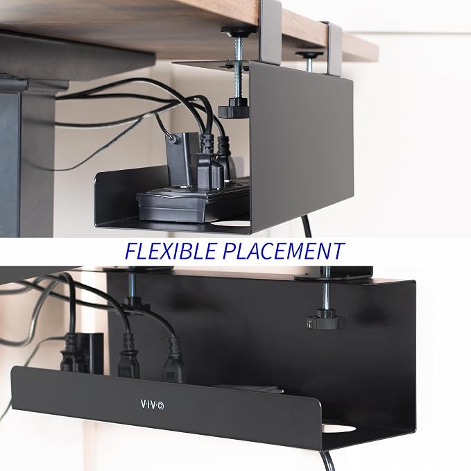 VIVO No Drill Clamp-on 17 inch Power Strip Cable Management Tray, Under Standing Desk Steel Cord Organizer, Black, DESK-CM6L-B - Image 7