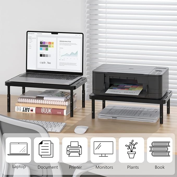 WALI Dual Monitor Riser for Desk, Adjustable Laptop Riser, up to 44 lbs | Computer Monitor Stand with Airflow Vents, Fits Monitors, Notebook, Printers, for Home, Office, School (PTT001‑2), 2 Pack - Image 9