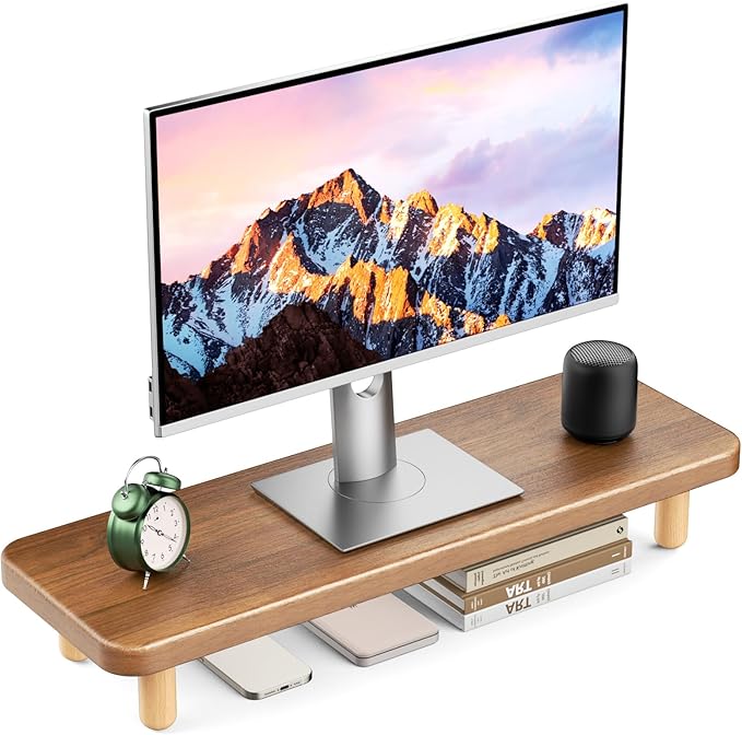 Monitor Stand Riser, 24 Inch Wood Desk Organizer with Monitor Stand & Storage Computer Monitor and Laptop Riser Multifunctional Laptop Stand Desk Organizer for Office Home Screen/Laptop/PC (Walnut) by NestNeatHome