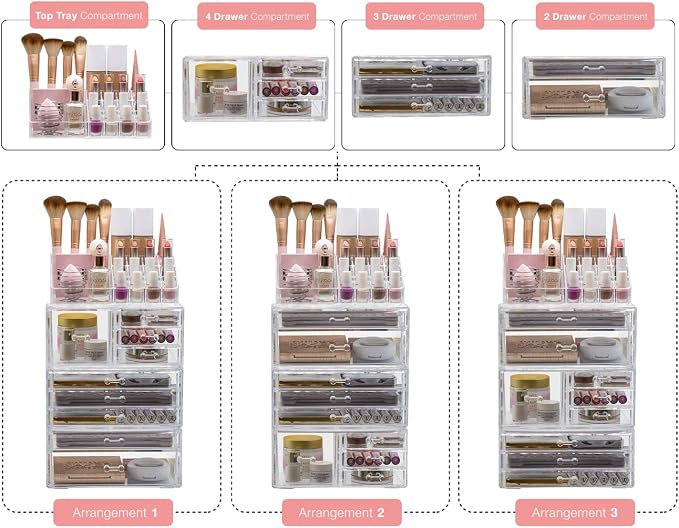 Sorbus Large Clear Makeup Organizer - Detachable 4-Piece Jewelry & Make Up Organizers and Storage Set - Spacious Cosmetic Display Tower - Makeup Organizer for Vanity, Bathroom, Dresser & Countertop - Image 7