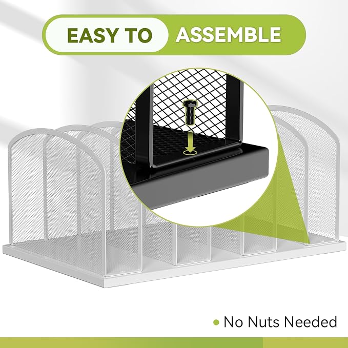 Desk File Organizer Vertical 7 Sections Mesh File Sorter Paper Storage Organizer for Desk, Office Organization File Holder Rack, White - Image 3