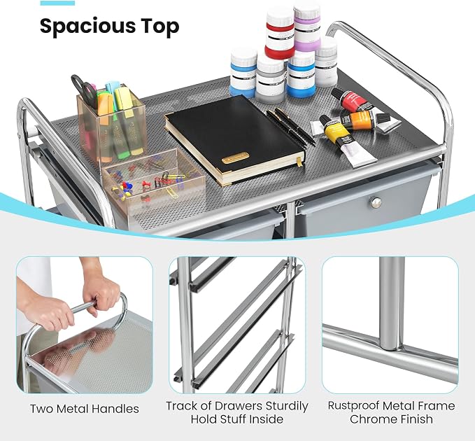 Giantex 10 Drawers Rolling Cart, Classroom Organizers, Storage Cart with Wheels, for Teacher Office Home School Supplies Tool Craft Art Paper, Black Gradient - Image 6