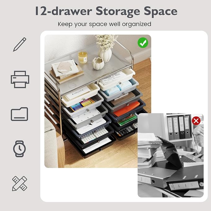 GOFLAME 12-Drawer Rolling Storage Cart, Multifunctional Art Craft Organizer Cart, Mobile Utility Storage Cart with Removable Drawers & Lockable Wheels, Craft Cart for Home Office School, Grey Gradient - Image 5