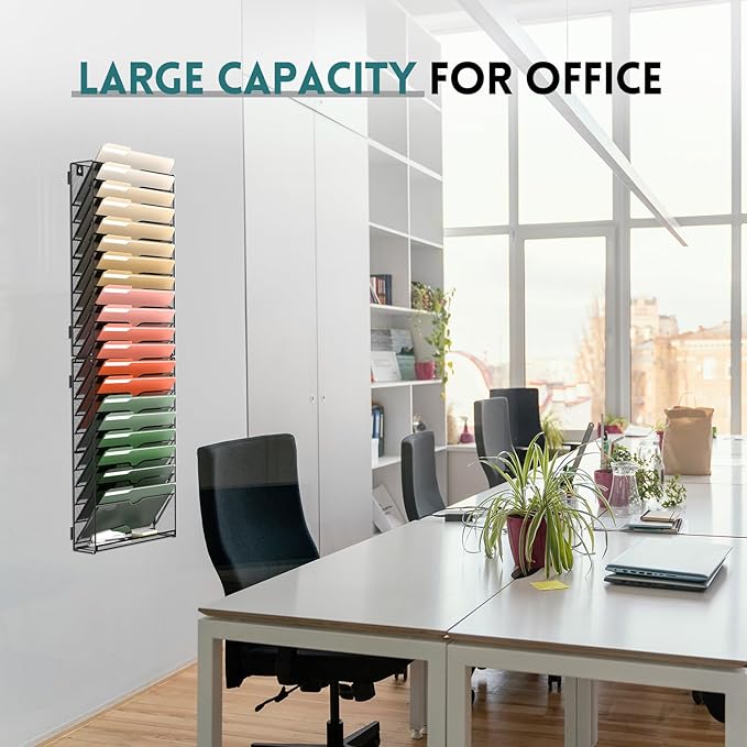 21 Tier Wall File Organizer, Hanging Wall Mounted Mail Organizer with Label Slots, Metal Mesh File Holder Magazine Rack for Office, Home, School or Classroom, Black - Image 6