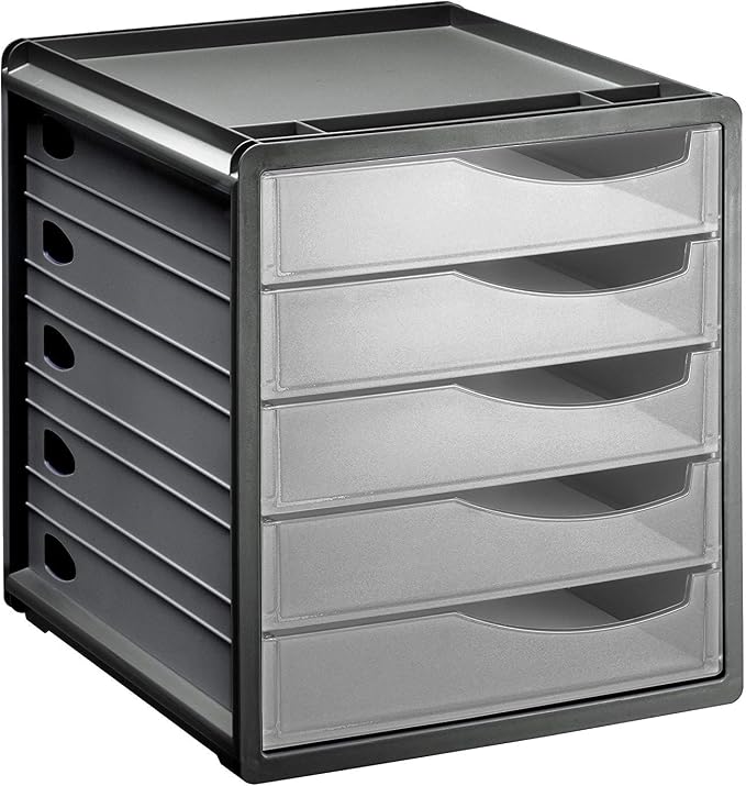 Rotho, Spacemaker, Drawer box/office box with 5 drawers, Plastic (PS) BPA-free, transparent/black, 33,5 x 28,5 x 32,0 cm by Rotho