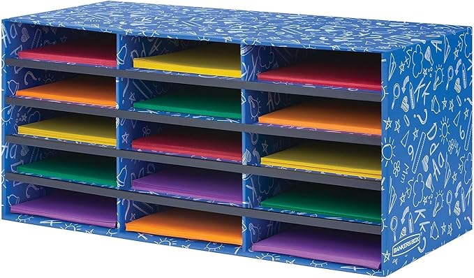 Bankers Box 15-Compartment Literature Sorter, 28.5" x 12.375", Blue | Turn paper piles into organized workflows with durable compartments that keep mail, forms, and projects easy to find. by BankersBox