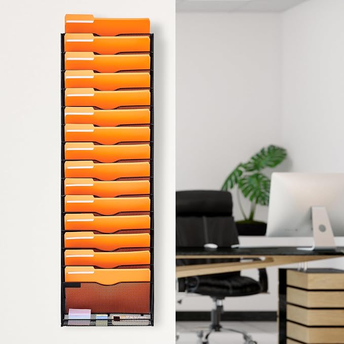 VEVOR File Wall Rack, 1-Piece 16 Pockets Mesh Wall File Holder, Wall Mounted Magazine Mail Paper and Document Storage Folder WJBGJHSWJSWSGLDOLV0 - Image 8