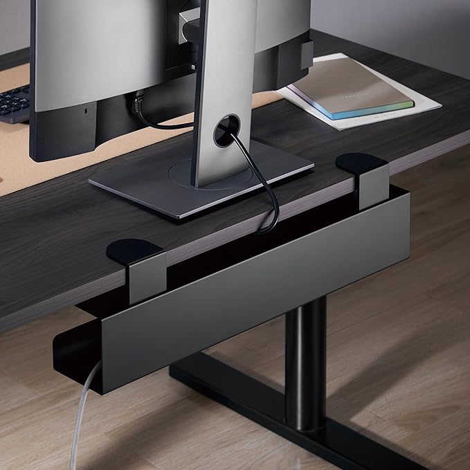 Mount-It! Under Desk Cable Management Tray – Clamp-On No-Drill Metal Cable Management Tray for Desk & Standing Desk, Wire & Cord Organizer for Power Strips, Glass Desks – 23.6” Black - Image 2