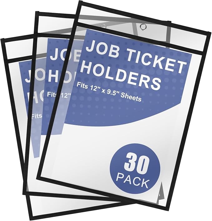 Job Ticket Holders 9x12, 30 Pack Sheet Protectors Plastic Paper Sleeves | Heavy Duty 8.5 x 11 Clear Document Protectors Dry Erase Pocket Sleeves for Shop Office Classroom Home School, Black by Viehatta