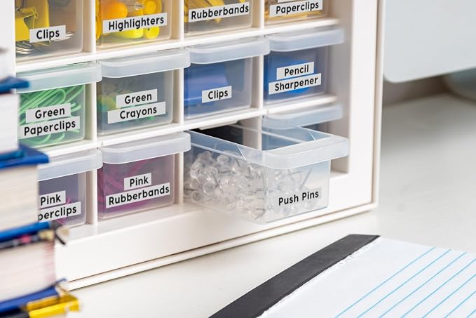 IRIS USA 16-Drawer Small Drawer Organizer, Craft Desk Storage, White | Wall mountable, Stackable Teacher Toolbox, Beads, Building Bricks, Water Packets, Screws, Hardware - Image 8