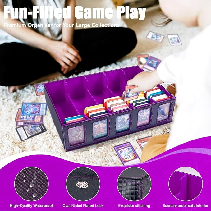 5-Row 3900+ Trading Card Storage Box for MTG, Card Deck Box with Snap-fit Design, 5 Card Sleeves, 10 Stoppers, 80 Dividers and 1 Dice Tray (Black-Purple) - Image 5