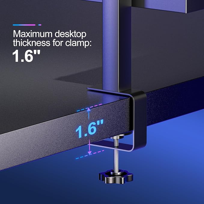 17 inch Adjustable 2-Tier Clamp On Desk Shelf with Hooks | Heavy Duty, Holds 44 lbs, No Drill, for Home Office, Gaming & Desk Organizer - Image 7