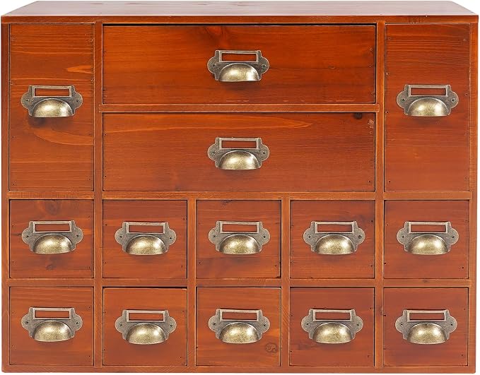Vintage 14-Drawer Wooden Desk Organizer - Stackable Craft Storage Drawers - Rustic Desk Storage Box with Drawers - Multilevel Apothecary Cabinet - Ideal Home Office Organizers and Accessories - Brown by banborba