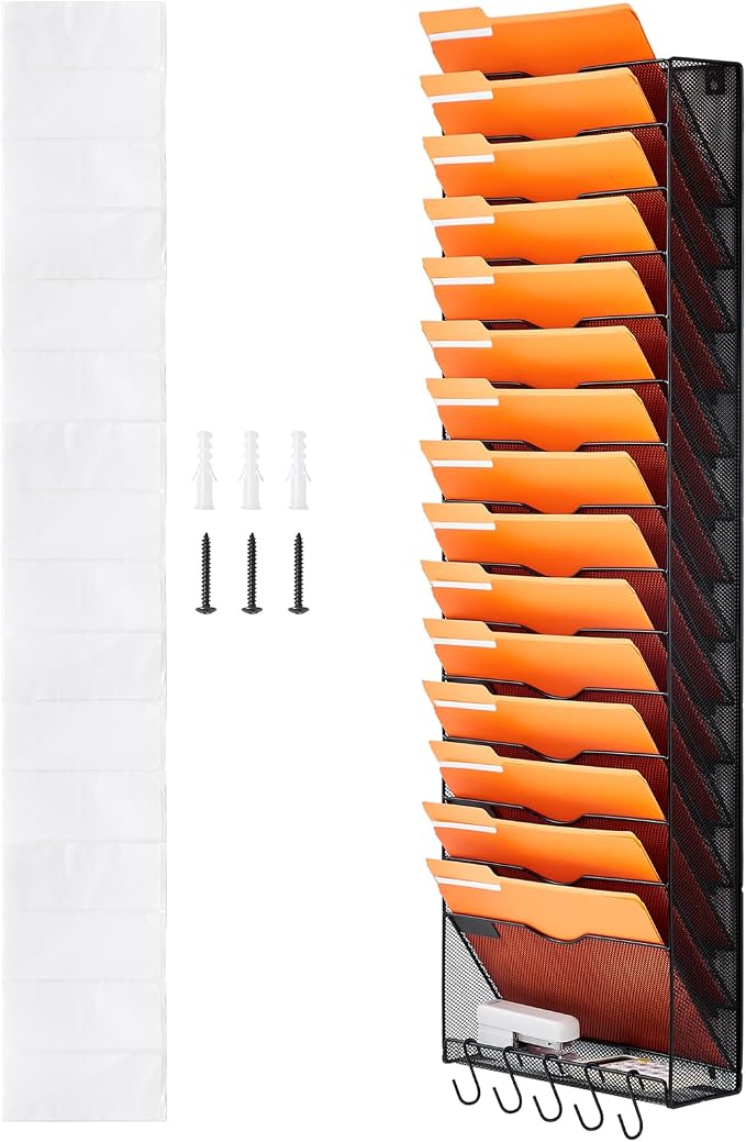 VEVOR File Wall Rack, 1-Piece 16 Pockets Mesh Wall File Holder, Wall Mounted Magazine Mail Paper and Document Storage Folder WJBGJHSWJSWSGLDOLV0 - Image 9