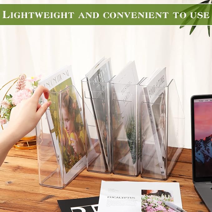 6 Pcs Clear Acrylic Magazine File Holder Plastic Desk Organizer with Handle Basics Vertical Magazine Rack Desk Folder Document Storage Organizer for Home Office School Work Study Desktop Supplies - Image 4