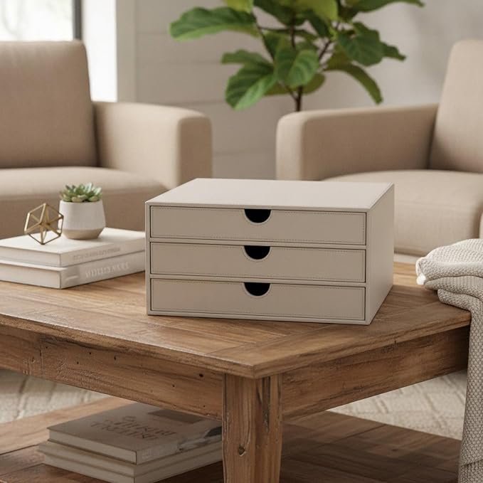 UnionBasic Document Organizer, 3-Drawer File Cabinet Document Storage Box, Office Desktop Filing Organizer, Feather Gray | Document Storage Box, Office Desktop Filing Organizer - Image 2