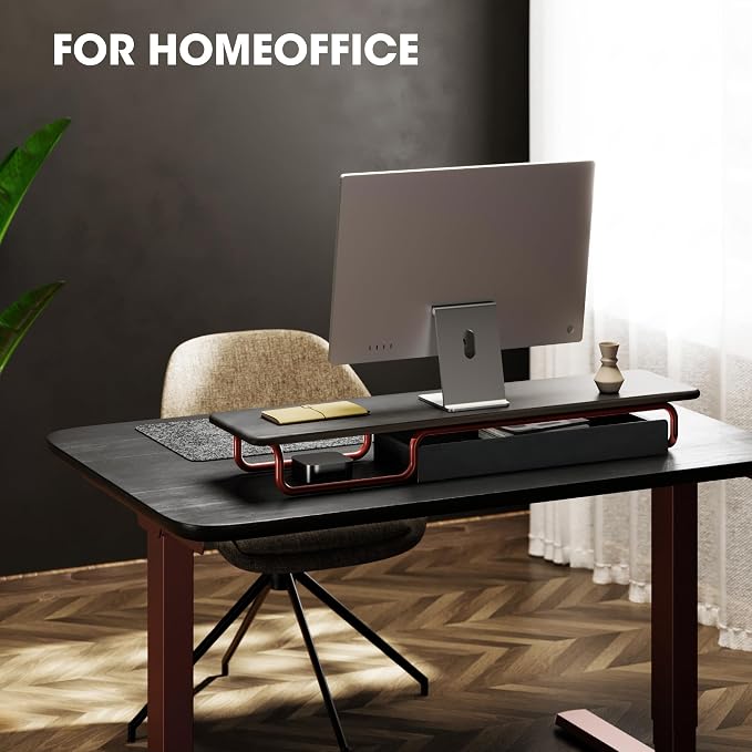 Fenge Solid Wood Monitor Stand Riser with Large Drawer Storage, Black | Fully Assembled, 37.4W x 9.8D x 4.8H, Holds up to 110 lbs, Minimalist Home Office Desk Setup - Image 7