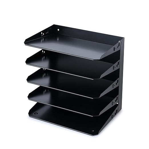 Huron Desktop Horizontal 5-Slot File Binder Organizer Storage Letter Tray, Black Commercial Grade Steel - Image 3