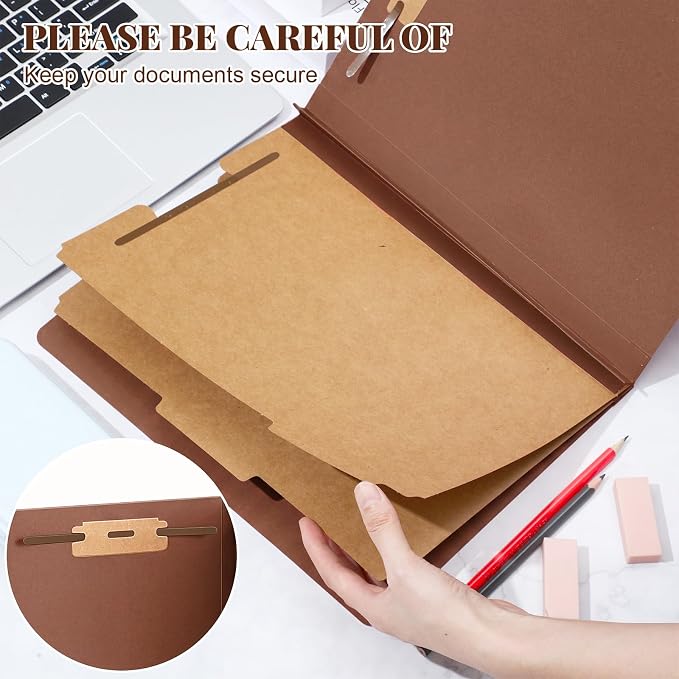 AmazingSpark 24 Pcs Classification Folder Letter Size Bulk 2 Divider Pressboard File Folder with Expansion 2 Prong Fastener Heavy Duty Office File Organizer for School Medical Document(Kraft Paper) - Image 4