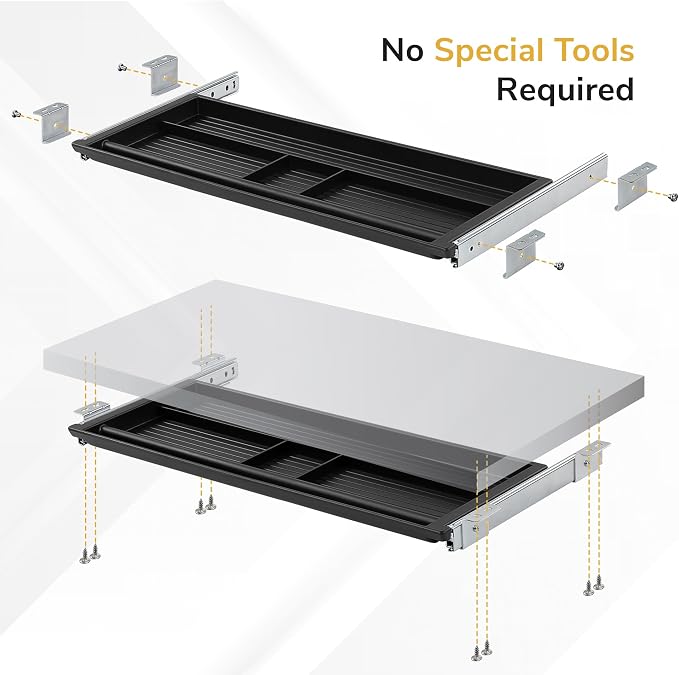Mount-It! Under Desk Pencil Drawer | 21.25” W, Ball Bearing Slide-Out Organizer for Office Supplies, Paper & Pencils | Fits Desks Over 1” Thick, Adjustable Extension 16.25”–28” - Image 4