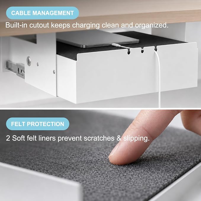 Under Desk Drawer Slide Out, Lockable Steel Drawer,13.8",White | Storage Drawer with Lock and Keys, Full-Extension Slides, Undermount Drawer for Home Office & Standing Desk - Image 7