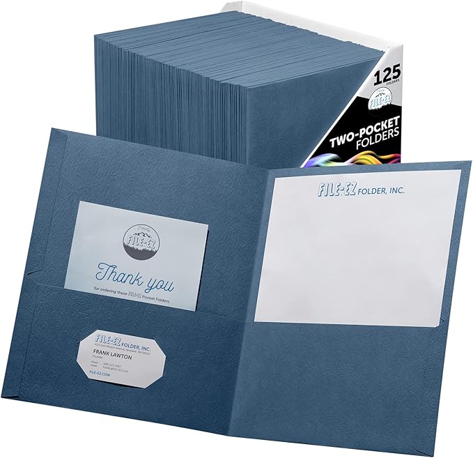 FILE-EZ Two-Pocket Folders, Dark Blue, 125-Pack, Textured Paper, Letter Size (EZ-32423) by FILE-EZ