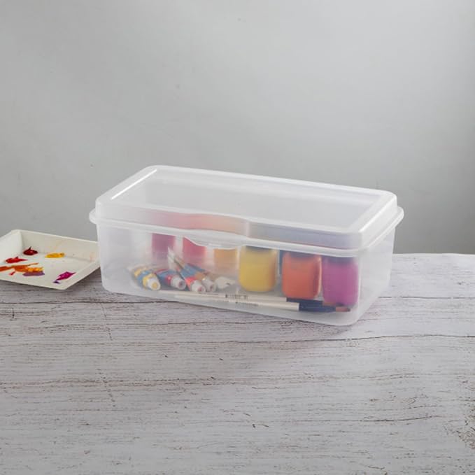 Sterilite 12-Pack FlipTop Stackable Rectangular Storage Bin with Hinging Lid, Clear | Bin with Hinged Lid, Stackable Multipurpose Organizer for Art & Craft Supplies, Accessories, Photos & CDs, Home or Office Use - Image 5
