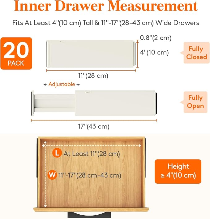Lifewit 4" High Upgrade Drawer Divider, Adjustable Drawer Organizer Clothes | 20 Pack 11-17" Expandable Beige Plastic Drawer Separator for Dresser, Kitchen, Closet, Nursery, Office Organization & Storage - Image 2