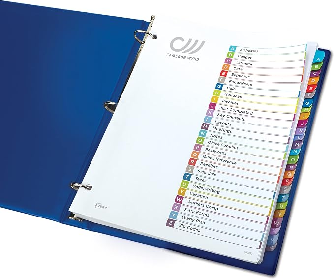 Avery A-Z Dividers for 3 Ring Binders, 26 Tabs per Set, Customizable Table of Contents, Multicolor Arched Tabs, Great for Organizing Reports, Projects, and More (12 Sets of 11844) - Image 10