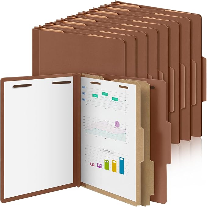 AmazingSpark 24 Pcs Classification Folder Letter Size Bulk 2 Divider Pressboard File Folder with Expansion 2 Prong Fastener Heavy Duty Office File Organizer for School Medical Document(Kraft Paper) by Unknown