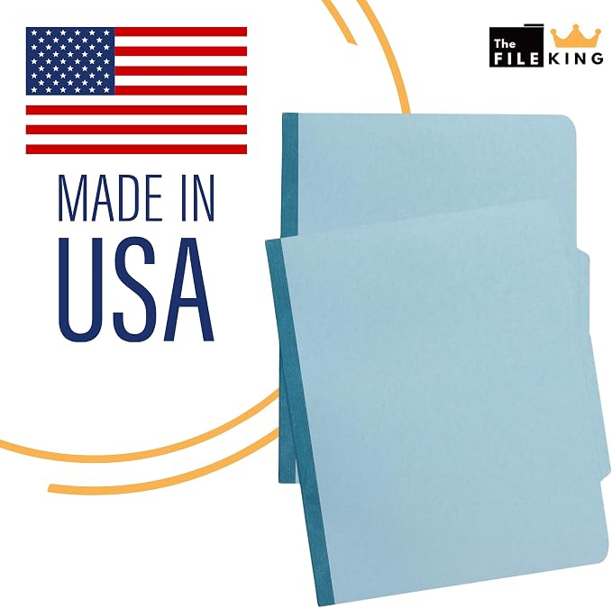 The File King One Divider Pale Blue Pressboard Classification File Folder - Letter Size | Box of 10 | Top Tab | 2” Expansion | Four 2-Inch Durable Fastener Prongs | USA Made - Image 5