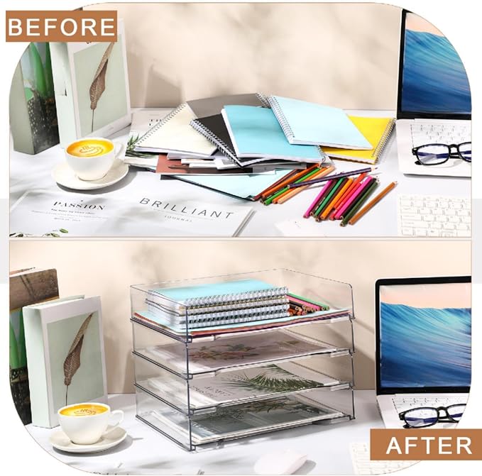 DoubleFill 12 Pcs Stackable Letter Tray Rectangular Plastic Desk Organizer 13 x 9.5 x 2.6 in Paper Holder File Tray Accessories Rack for Desktop Office Desk Drawers (Clear) - Image 5