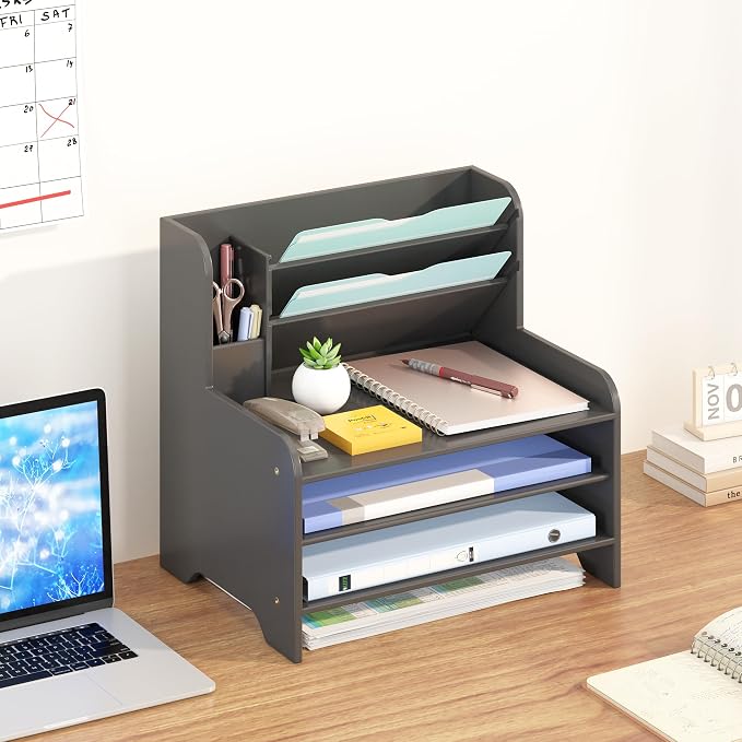 Bamboo File Organizer for Desk, Desktop Paper Tray and Mail Holder | Three open tiers keep A4/letter paper, folders, bills and mail sorted, visible and easy to reach while saving desk space - Image 6