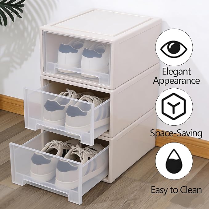 4 Pack Large Stackable Storage Drawers, 18 Quart Storage Bins | Easily Assemble, Space-Saving Closet Undersink Desk Organizers for Bedroom, Kitchen, Pantry, Pull-Out Drawers - Image 5